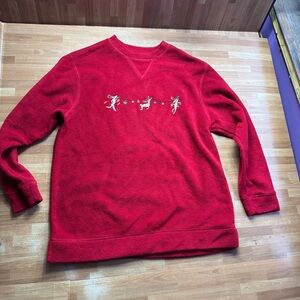 Red Christmas sweater with dancing reindeer size small long sleeve